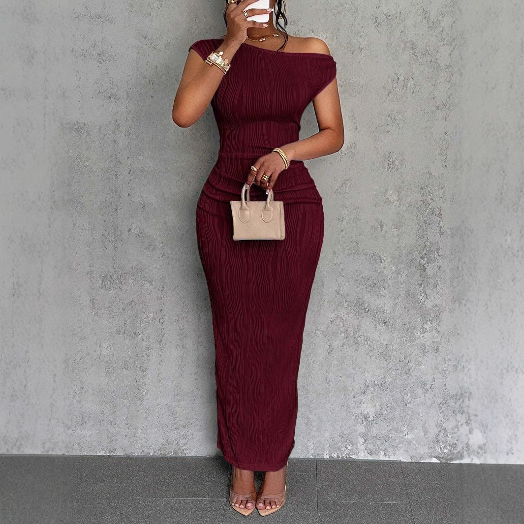 Cute Fashion Water Ripple Slant Shoulder dress