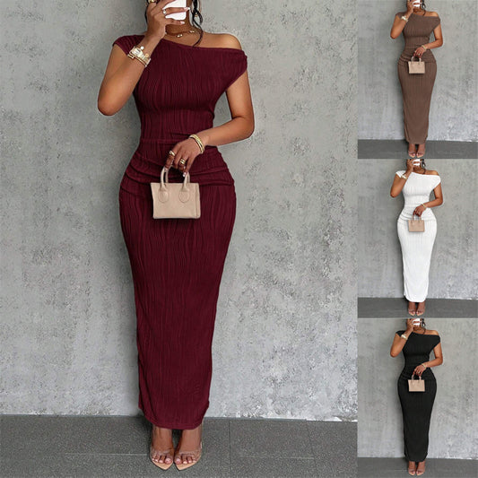 Cute Fashion Water Ripple Slant Shoulder dress
