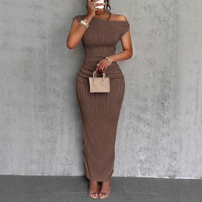 Cute Fashion Water Ripple Slant Shoulder dress