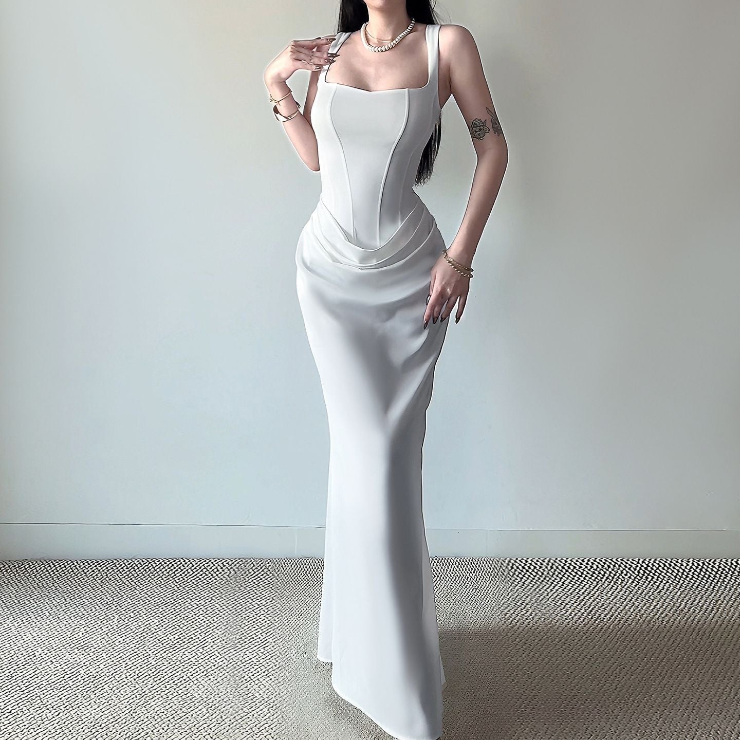 Sleeveless Backless Bodycon Long Dress with Fish Tail Hem