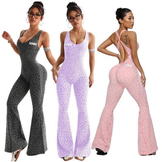Leopard print one-piece yoga suit